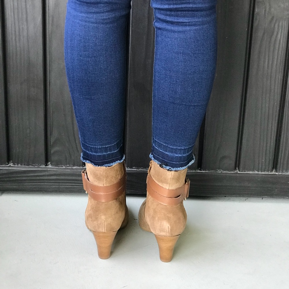 Distressed Suede Buckle Block Heel Ankle Booties - Picture 4 of 8